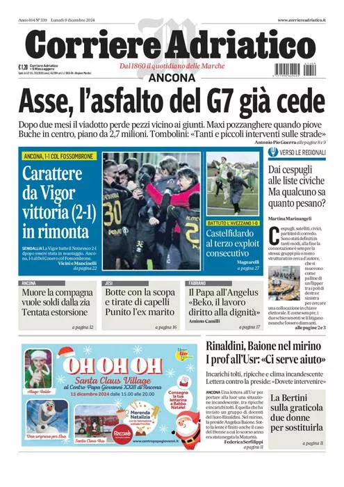 Prima-pagina-corriere adriatico-edizione-di-oggi-09-12-2024